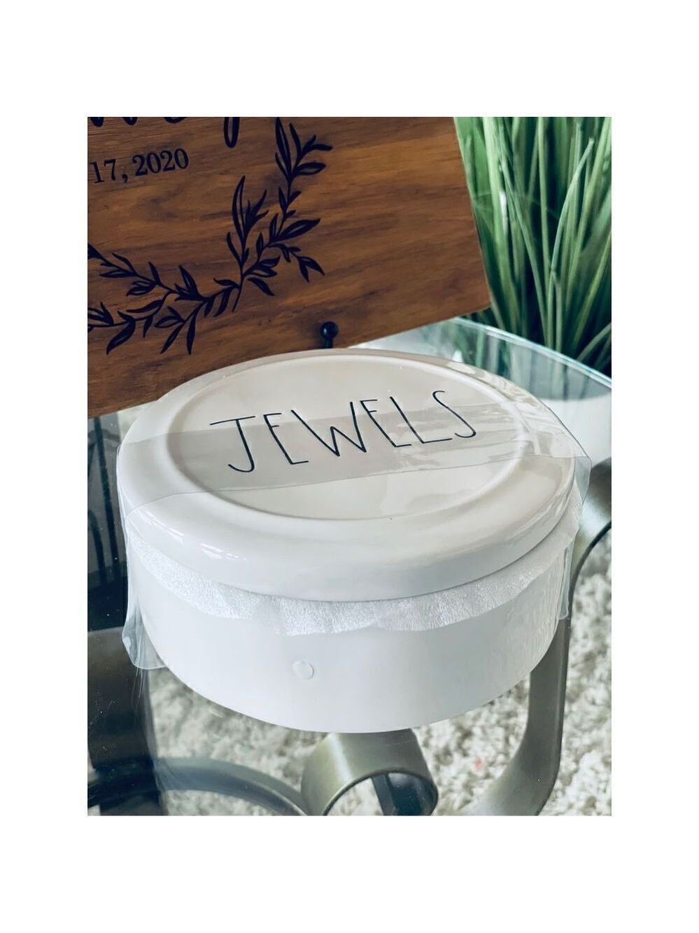 NWT Rae Dunn “JEWELS” White off Iridescent Round Jewelry Box Bowl with Lid